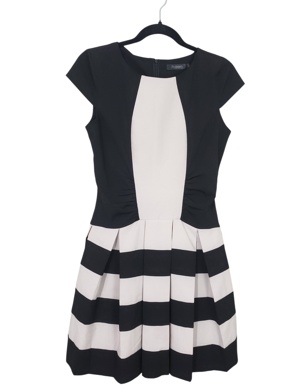 Fine Illusion Black & Cream Striped Fit-and-Flare Mini Dress Size Medium